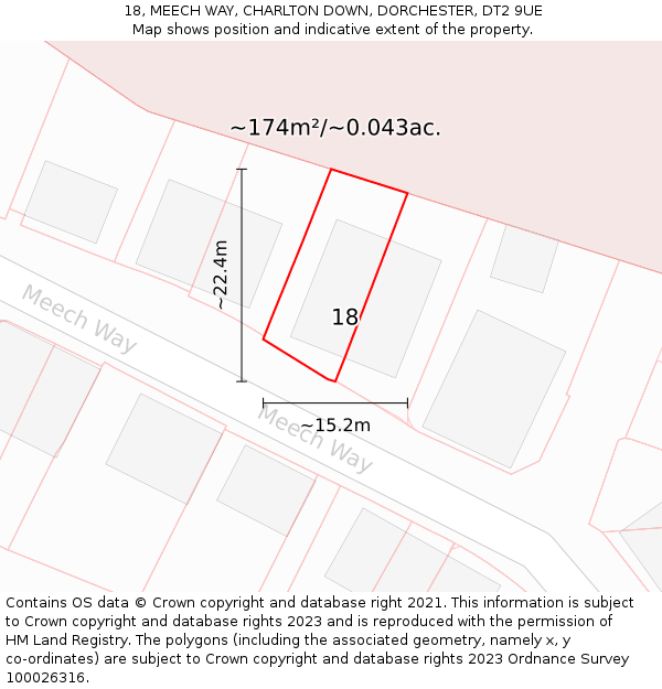 18, MEECH WAY, CHARLTON DOWN, DORCHESTER, DT2 9UE: Plot and title map