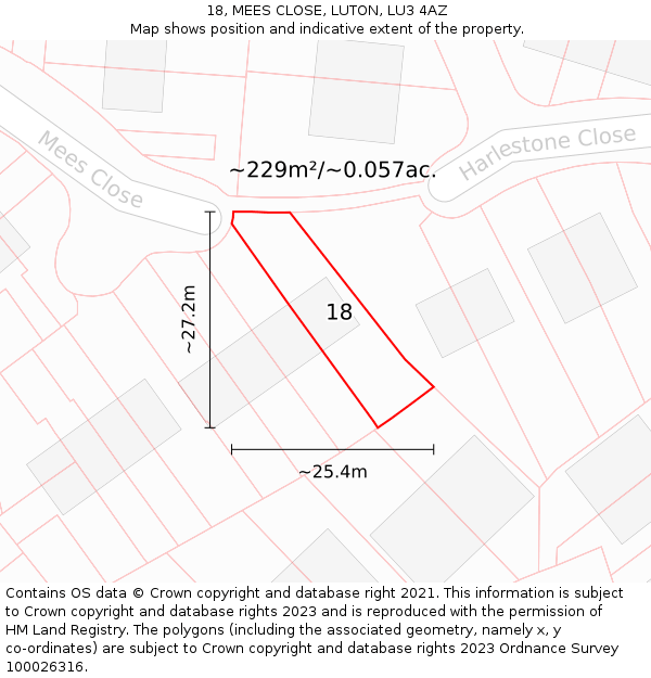 18, MEES CLOSE, LUTON, LU3 4AZ: Plot and title map