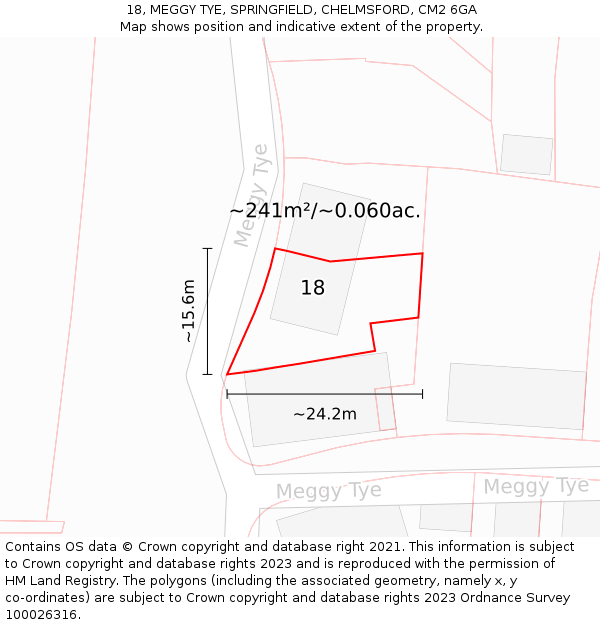 18, MEGGY TYE, SPRINGFIELD, CHELMSFORD, CM2 6GA: Plot and title map