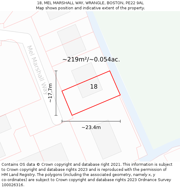 18, MEL MARSHALL WAY, WRANGLE, BOSTON, PE22 9AL: Plot and title map