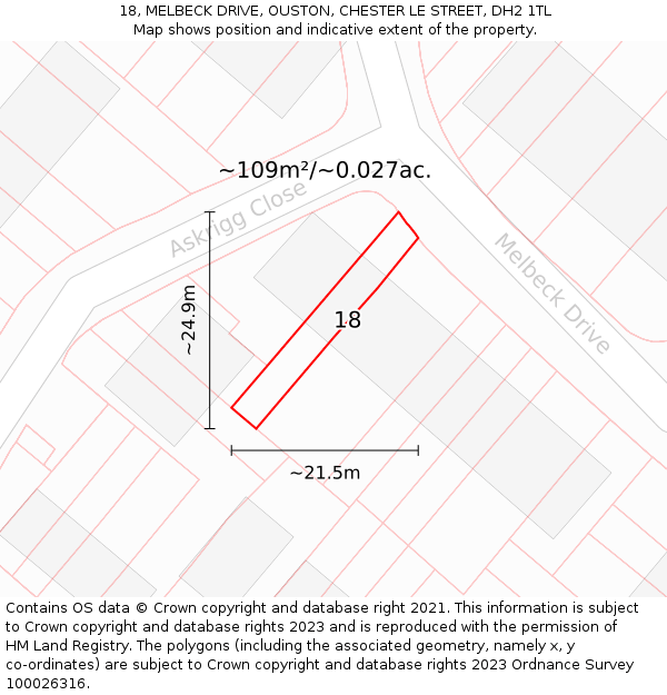 18, MELBECK DRIVE, OUSTON, CHESTER LE STREET, DH2 1TL: Plot and title map