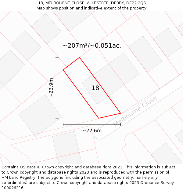 18, MELBOURNE CLOSE, ALLESTREE, DERBY, DE22 2QS: Plot and title map