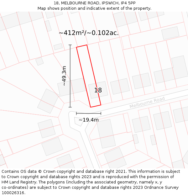 18, MELBOURNE ROAD, IPSWICH, IP4 5PP: Plot and title map