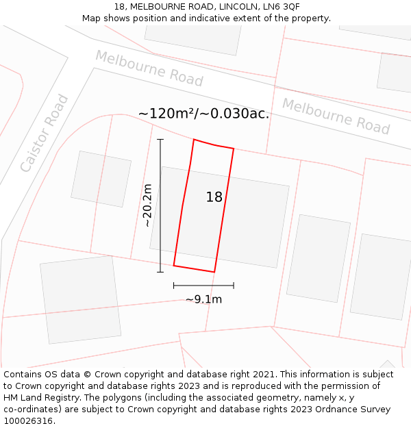 18, MELBOURNE ROAD, LINCOLN, LN6 3QF: Plot and title map