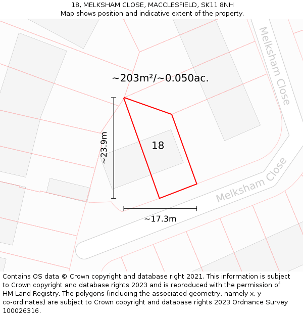 18, MELKSHAM CLOSE, MACCLESFIELD, SK11 8NH: Plot and title map