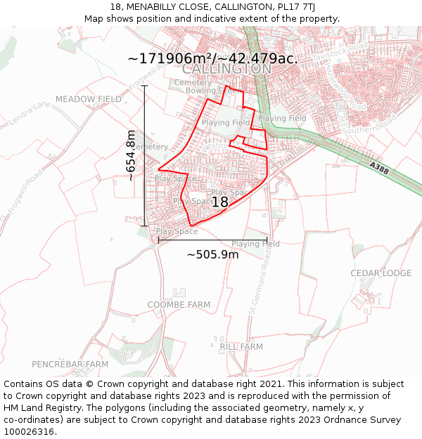 18, MENABILLY CLOSE, CALLINGTON, PL17 7TJ: Plot and title map