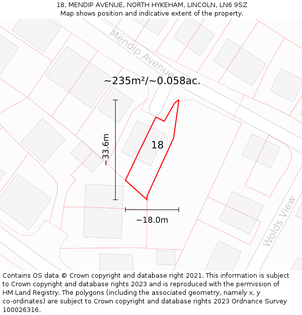 18, MENDIP AVENUE, NORTH HYKEHAM, LINCOLN, LN6 9SZ: Plot and title map