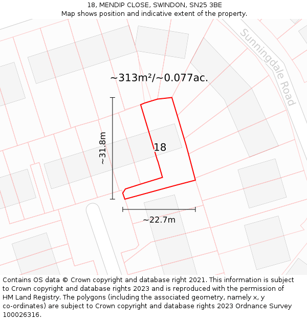 18, MENDIP CLOSE, SWINDON, SN25 3BE: Plot and title map