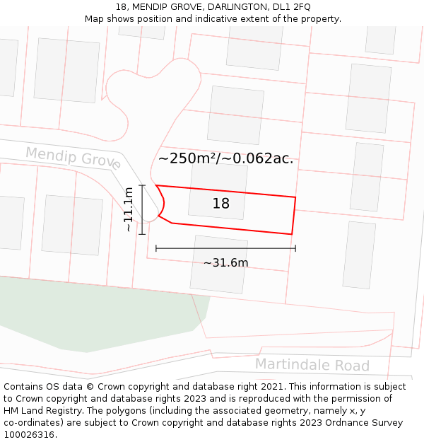 18, MENDIP GROVE, DARLINGTON, DL1 2FQ: Plot and title map