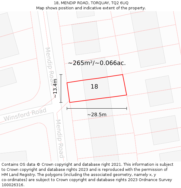 18, MENDIP ROAD, TORQUAY, TQ2 6UQ: Plot and title map