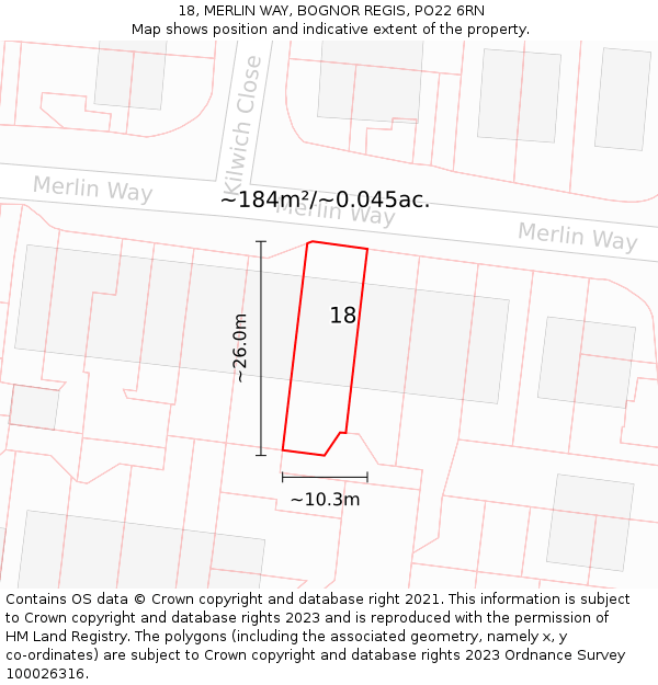 18, MERLIN WAY, BOGNOR REGIS, PO22 6RN: Plot and title map