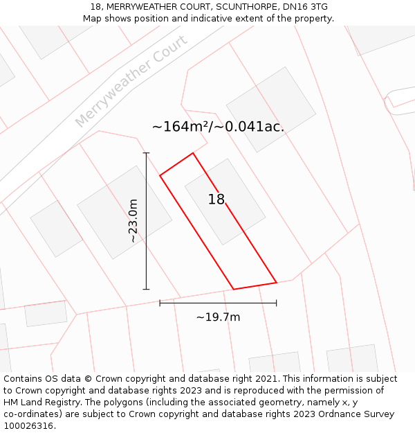 18, MERRYWEATHER COURT, SCUNTHORPE, DN16 3TG: Plot and title map