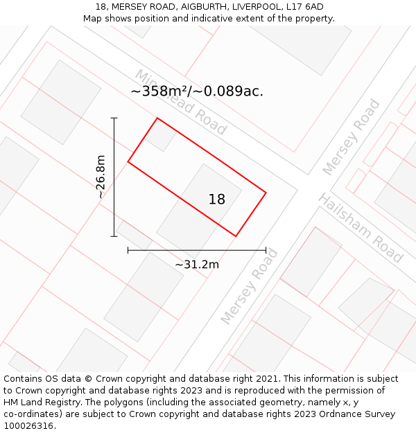 18, MERSEY ROAD, AIGBURTH, LIVERPOOL, L17 6AD: Plot and title map