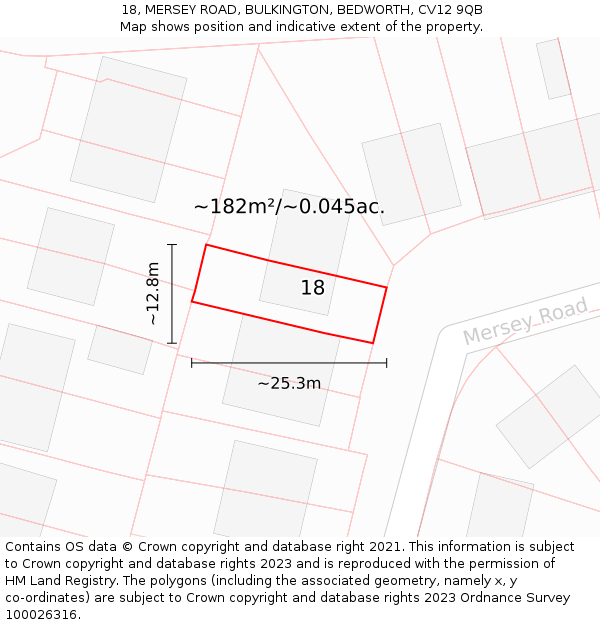 18, MERSEY ROAD, BULKINGTON, BEDWORTH, CV12 9QB: Plot and title map
