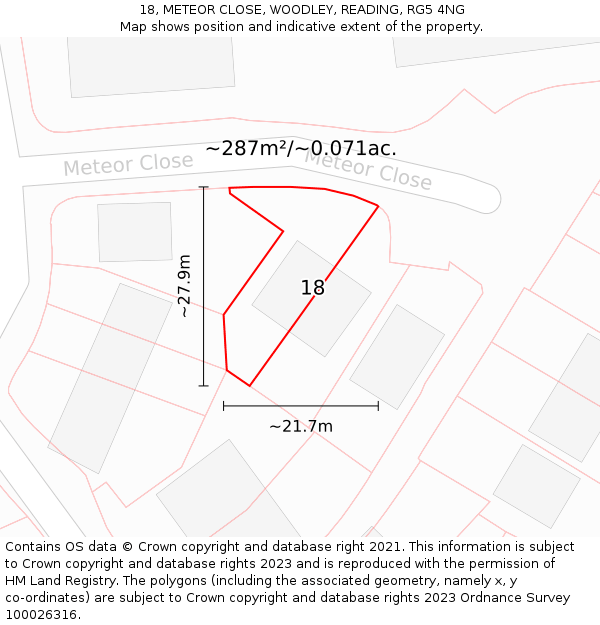 18, METEOR CLOSE, WOODLEY, READING, RG5 4NG: Plot and title map