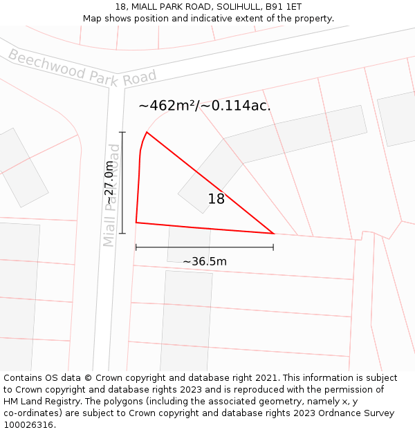 18, MIALL PARK ROAD, SOLIHULL, B91 1ET: Plot and title map