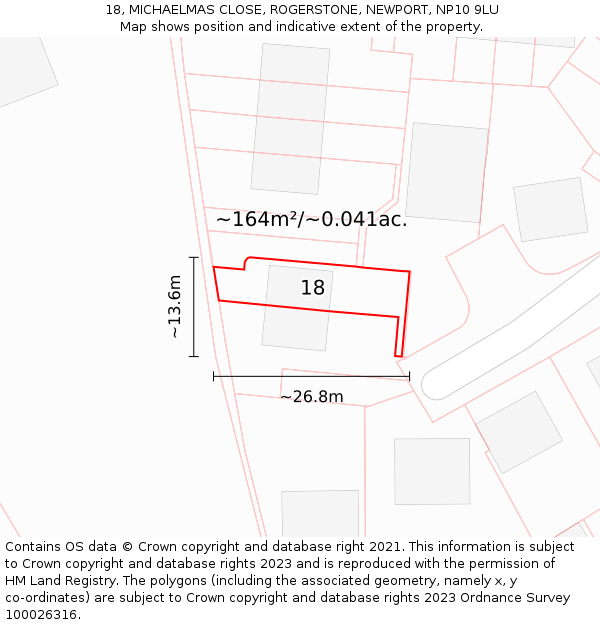 18, MICHAELMAS CLOSE, ROGERSTONE, NEWPORT, NP10 9LU: Plot and title map