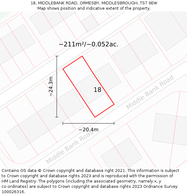 18, MIDDLEBANK ROAD, ORMESBY, MIDDLESBROUGH, TS7 9EW: Plot and title map