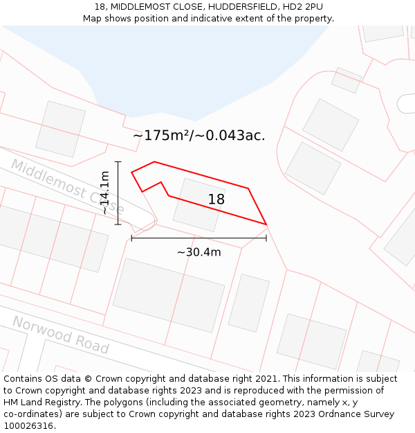 18, MIDDLEMOST CLOSE, HUDDERSFIELD, HD2 2PU: Plot and title map