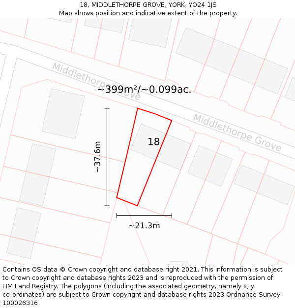 18, MIDDLETHORPE GROVE, YORK, YO24 1JS: Plot and title map
