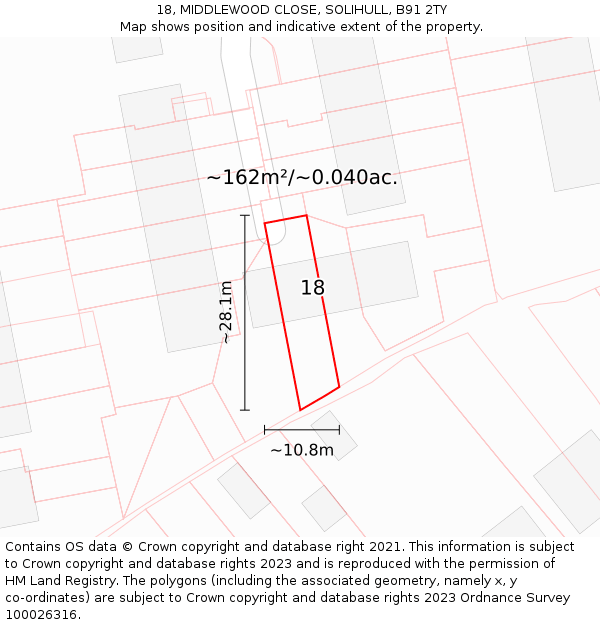 18, MIDDLEWOOD CLOSE, SOLIHULL, B91 2TY: Plot and title map
