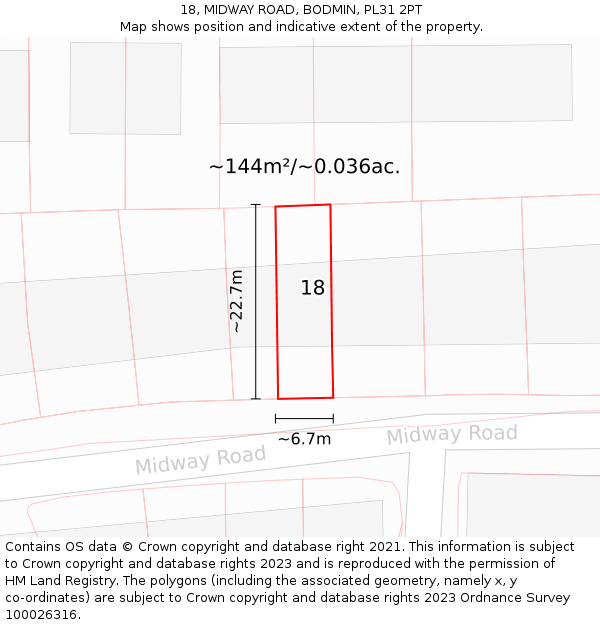 18, MIDWAY ROAD, BODMIN, PL31 2PT: Plot and title map