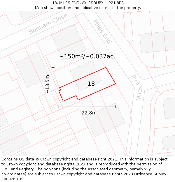 18, MILES END, AYLESBURY, HP21 8PR: Plot and title map