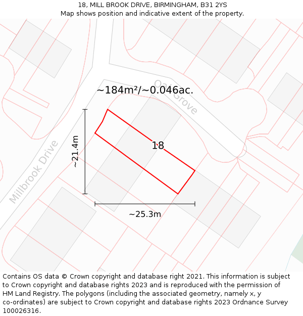 18, MILL BROOK DRIVE, BIRMINGHAM, B31 2YS: Plot and title map