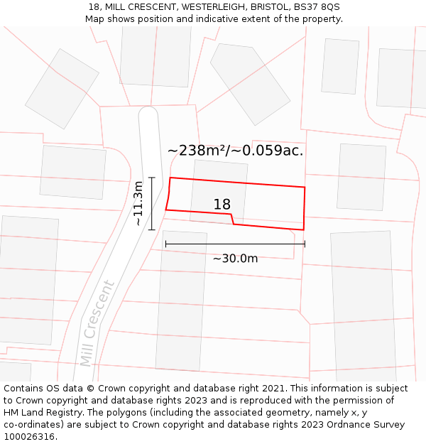 18, MILL CRESCENT, WESTERLEIGH, BRISTOL, BS37 8QS: Plot and title map