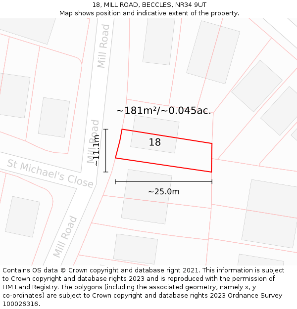 18, MILL ROAD, BECCLES, NR34 9UT: Plot and title map