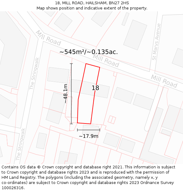 18, MILL ROAD, HAILSHAM, BN27 2HS: Plot and title map