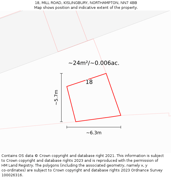 18, MILL ROAD, KISLINGBURY, NORTHAMPTON, NN7 4BB: Plot and title map