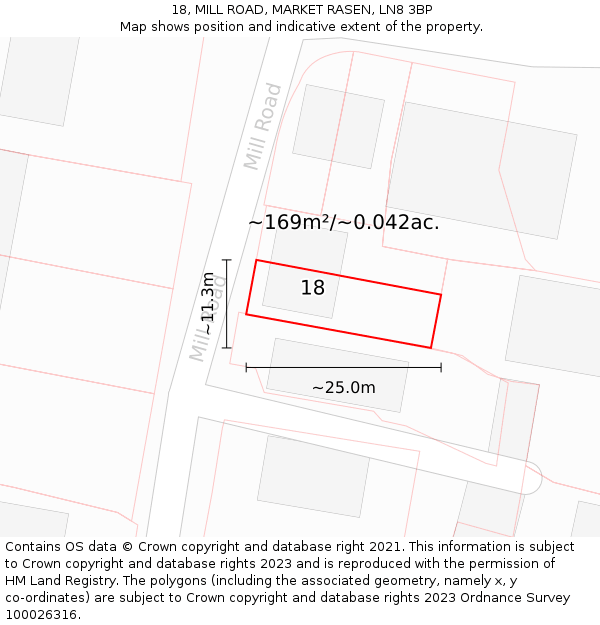18, MILL ROAD, MARKET RASEN, LN8 3BP: Plot and title map