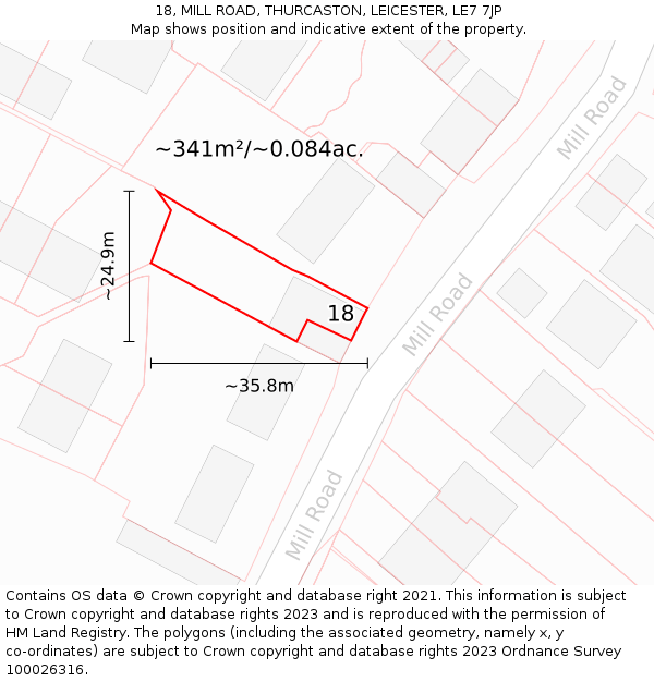 18, MILL ROAD, THURCASTON, LEICESTER, LE7 7JP: Plot and title map