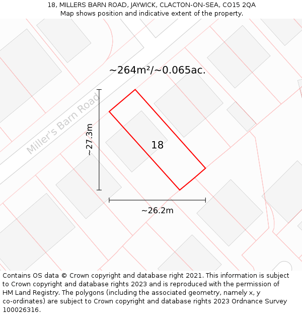 18, MILLERS BARN ROAD, JAYWICK, CLACTON-ON-SEA, CO15 2QA: Plot and title map