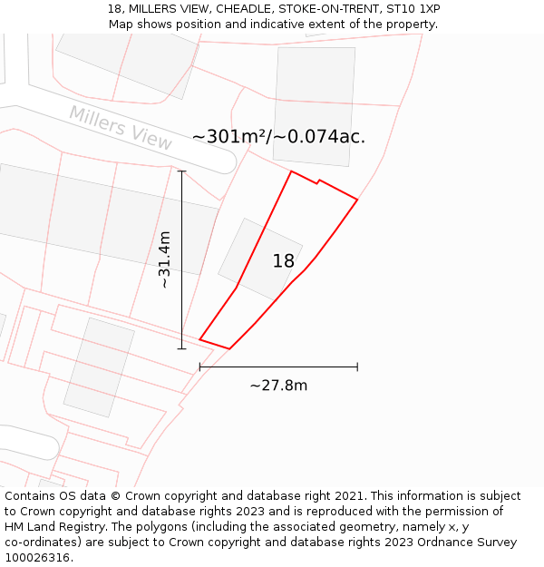 18, MILLERS VIEW, CHEADLE, STOKE-ON-TRENT, ST10 1XP: Plot and title map