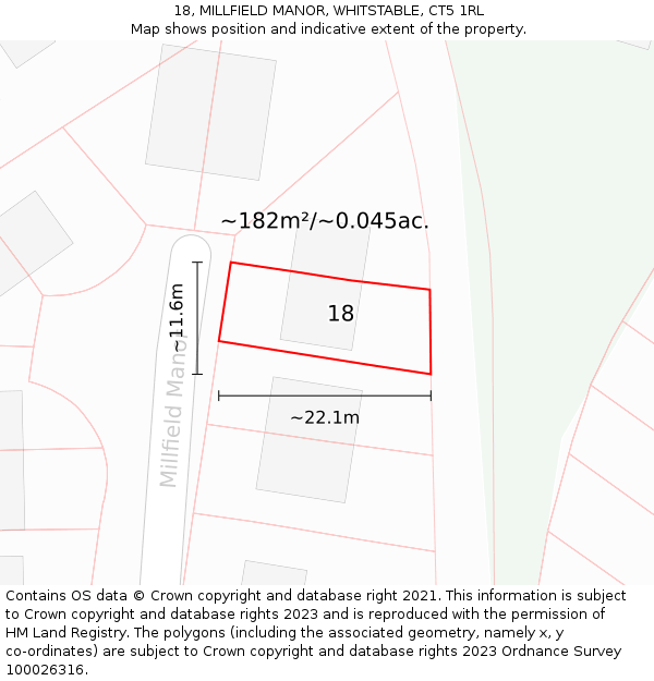 18, MILLFIELD MANOR, WHITSTABLE, CT5 1RL: Plot and title map