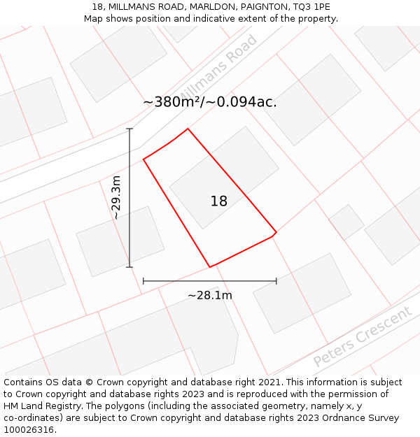 18, MILLMANS ROAD, MARLDON, PAIGNTON, TQ3 1PE: Plot and title map