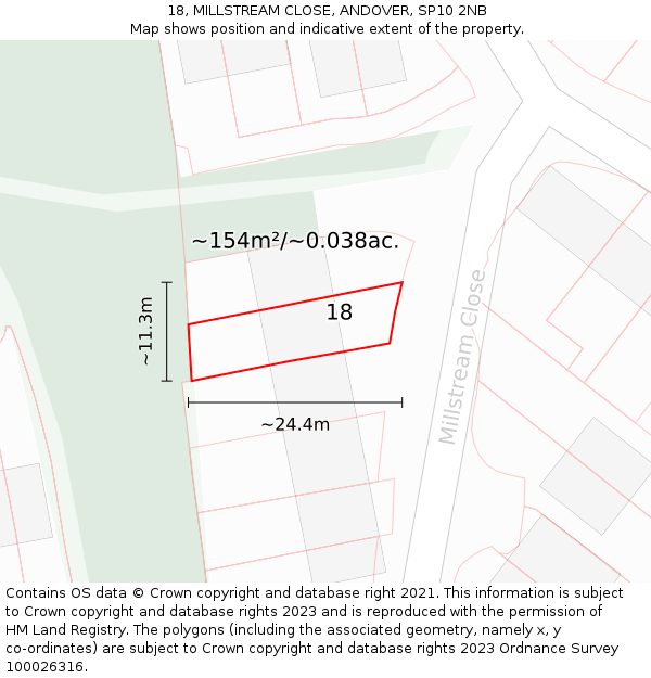 18, MILLSTREAM CLOSE, ANDOVER, SP10 2NB: Plot and title map
