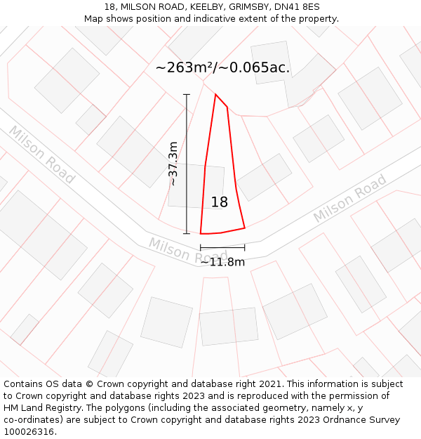 18, MILSON ROAD, KEELBY, GRIMSBY, DN41 8ES: Plot and title map