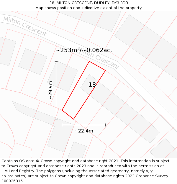 18, MILTON CRESCENT, DUDLEY, DY3 3DR: Plot and title map