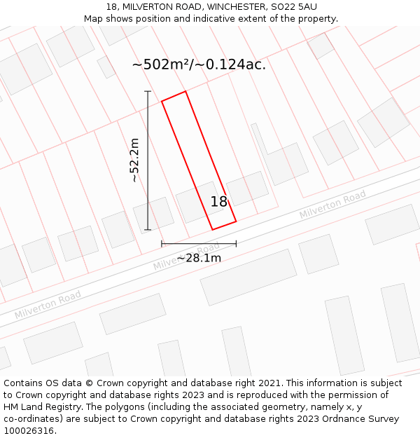 18, MILVERTON ROAD, WINCHESTER, SO22 5AU: Plot and title map