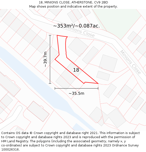 18, MINIONS CLOSE, ATHERSTONE, CV9 2BD: Plot and title map