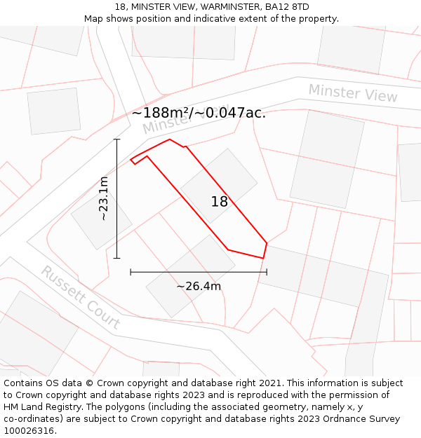 18, MINSTER VIEW, WARMINSTER, BA12 8TD: Plot and title map