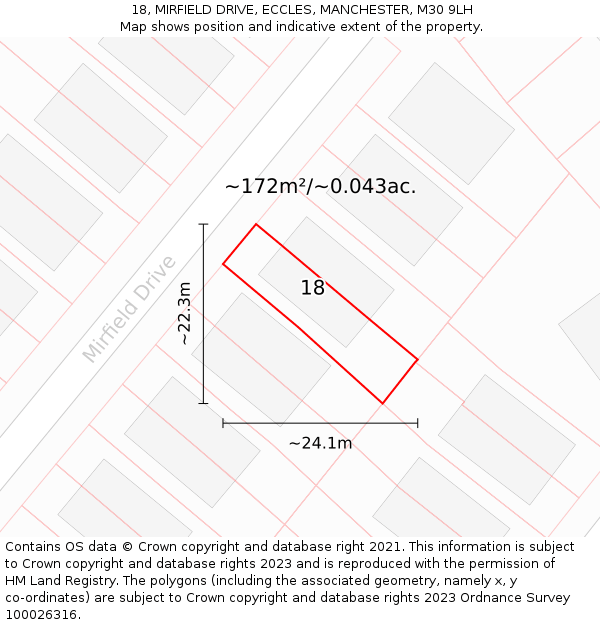 18, MIRFIELD DRIVE, ECCLES, MANCHESTER, M30 9LH: Plot and title map