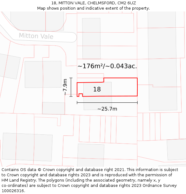 18, MITTON VALE, CHELMSFORD, CM2 6UZ: Plot and title map