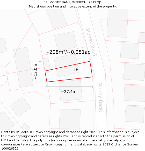 18, MONEY BANK, WISBECH, PE13 2JN: Plot and title map