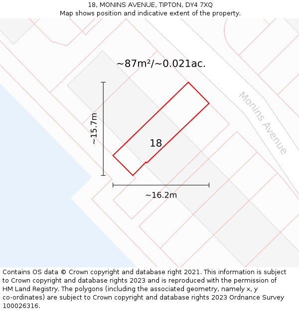 18, MONINS AVENUE, TIPTON, DY4 7XQ: Plot and title map