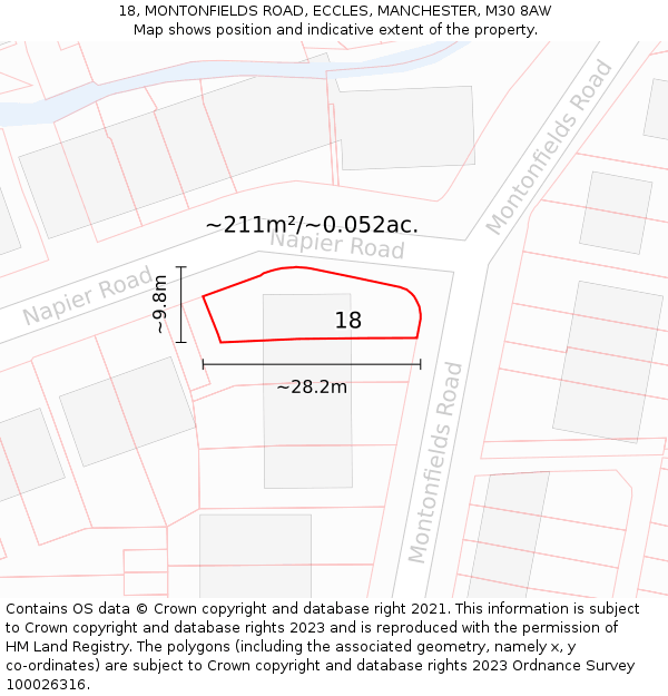 18, MONTONFIELDS ROAD, ECCLES, MANCHESTER, M30 8AW: Plot and title map