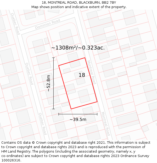 18, MONTREAL ROAD, BLACKBURN, BB2 7BY: Plot and title map